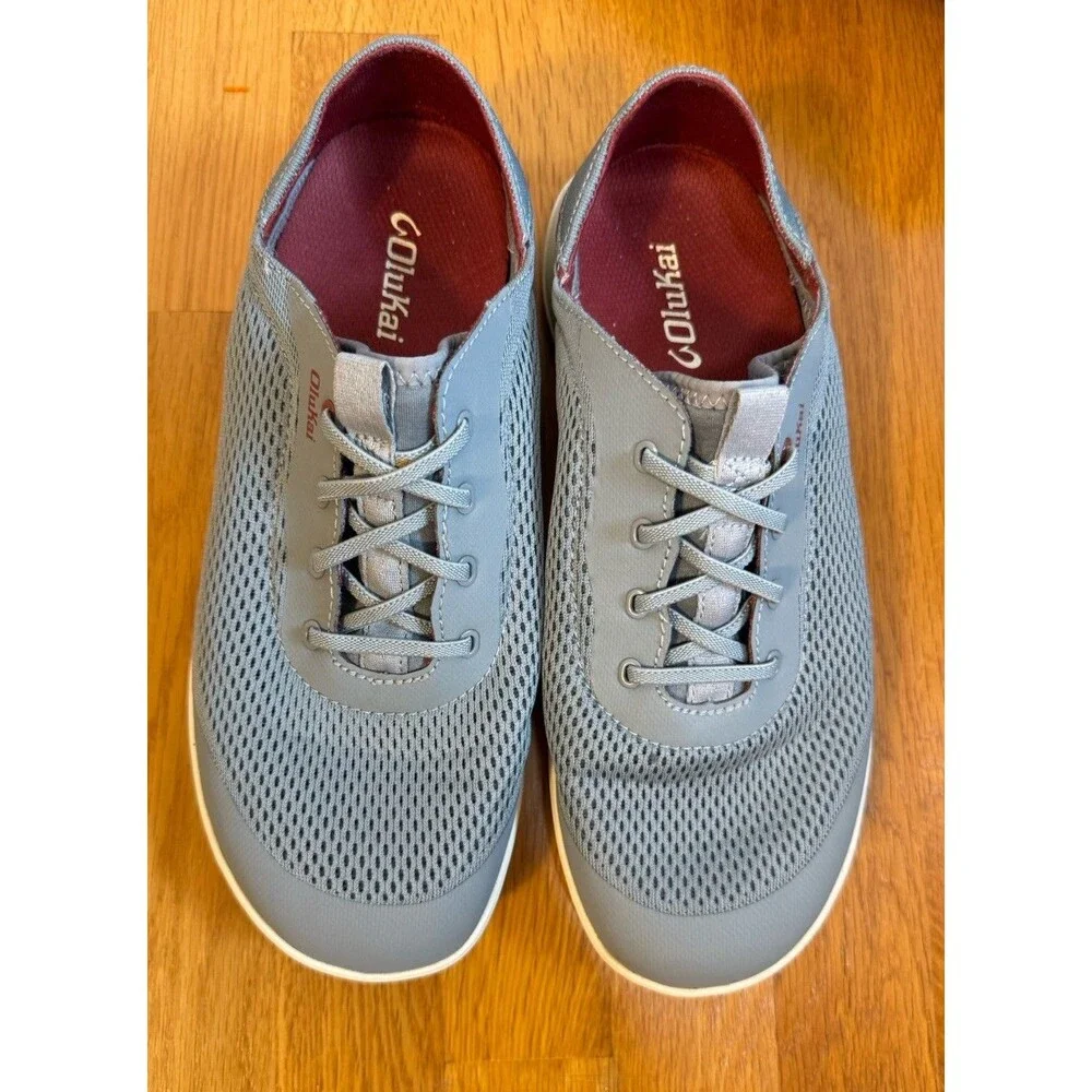 NEW 100% OluKai Moku Pae Men’s Boat Shoes 9. 5 Cloud Grey Ash Breathable Slip On